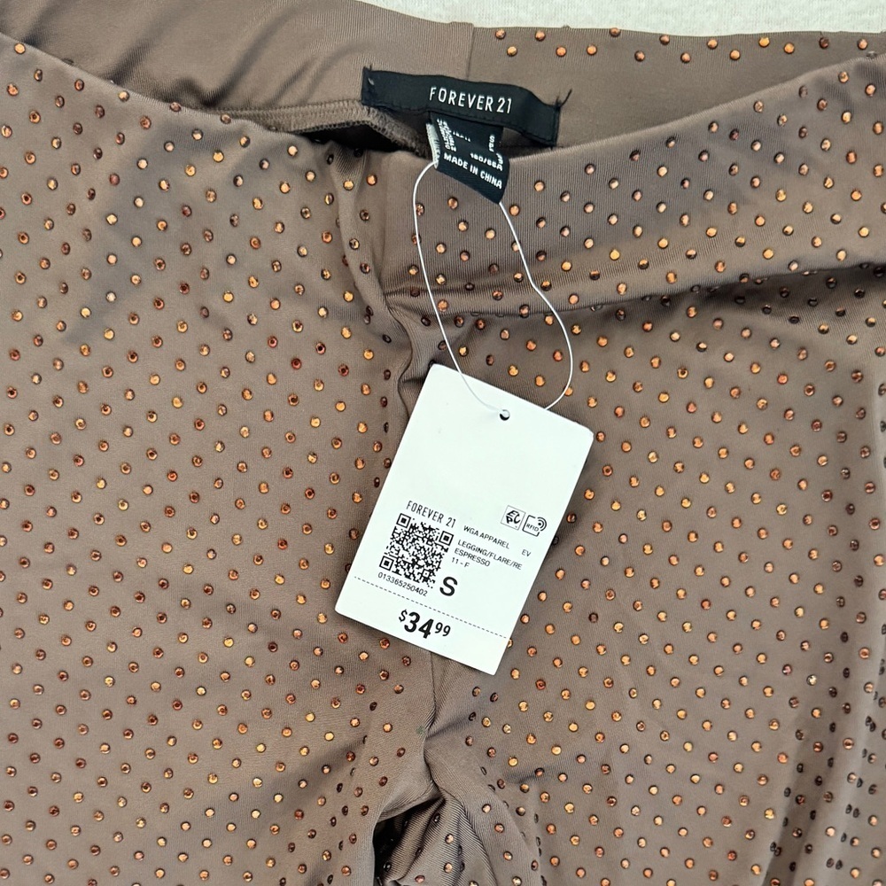 NWT Forever 21 set suit with rhinestones Brown Short Sleeve Top Pants S brown - Picture 6 of 9